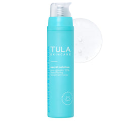 Tonique TULA Secret Solution – bouteille claire prête à exfolier en douceur.