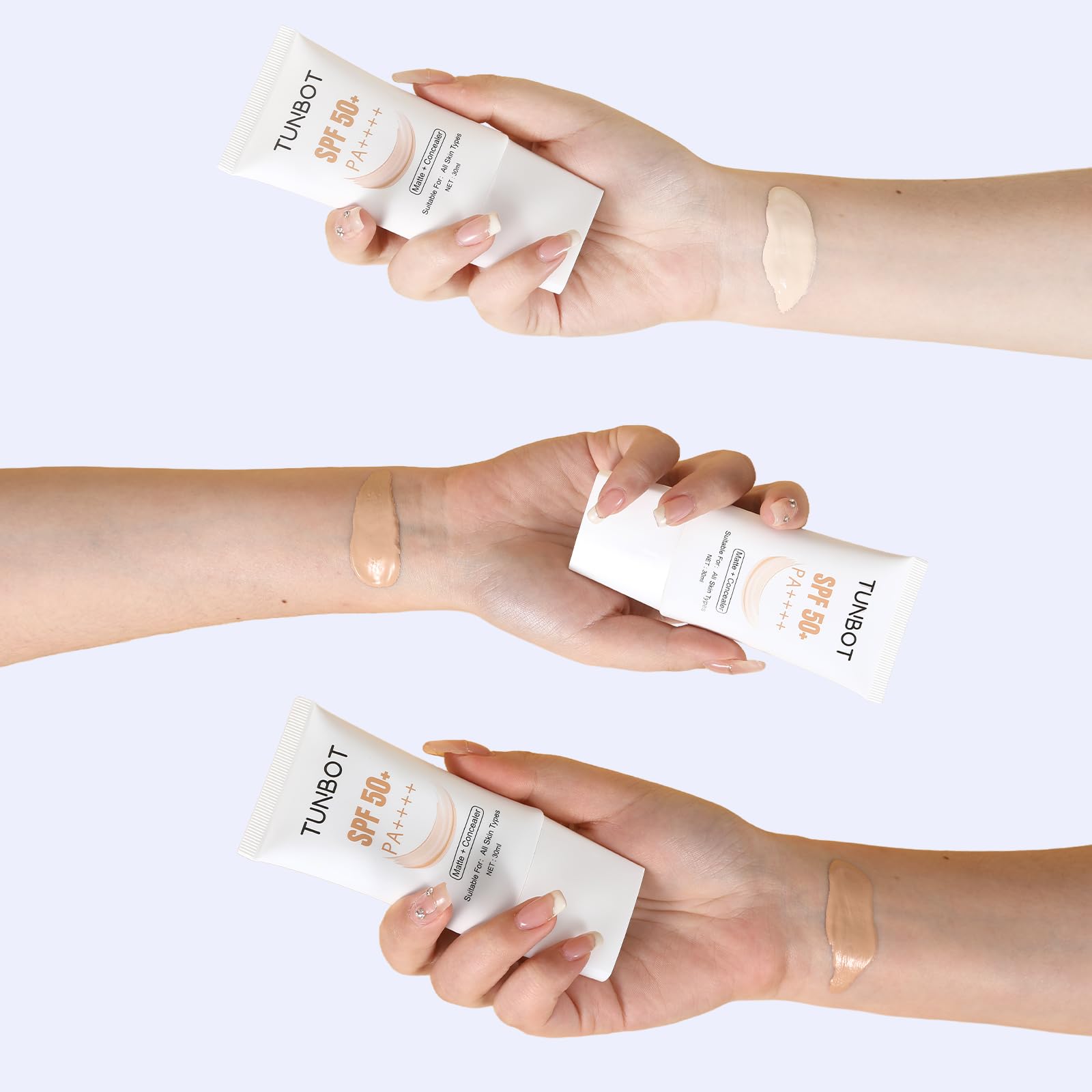 Tunbot fond de teint SPF50 – protection solaire pratique au quotidien.
