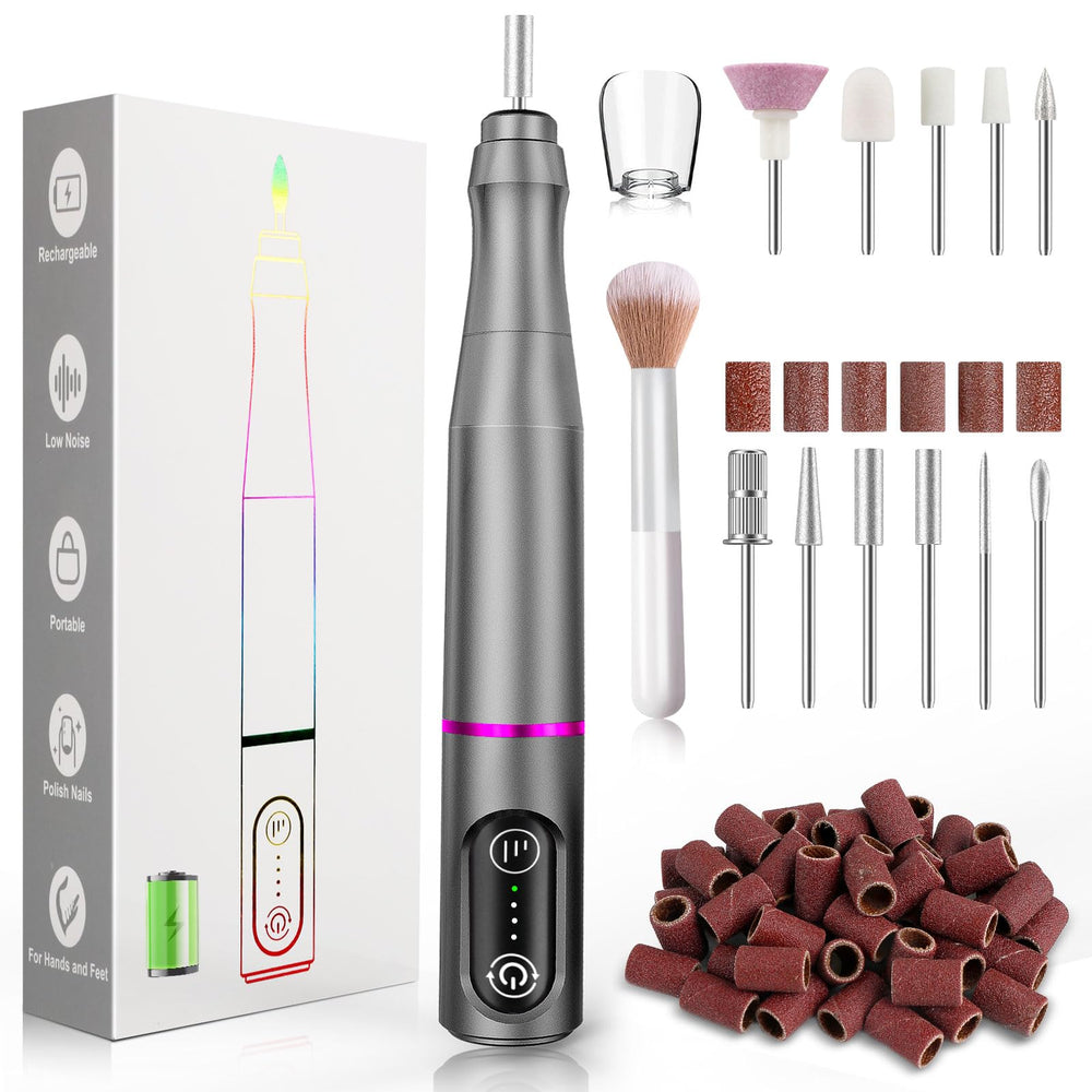 TUOBEO cordless nail drill kit shown for at-home manicures and professional results