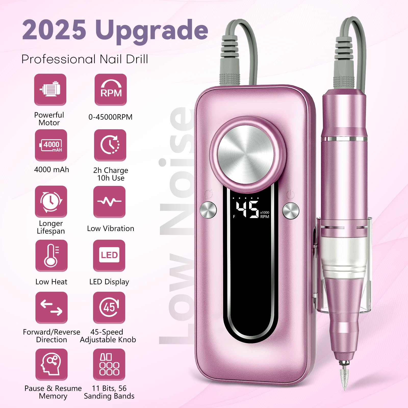 TUOBEO Nail Drill montre l ecran LCD et le design ergonomique