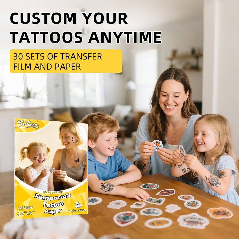 Tuoleol ensemble 30 feuilles tatouage temporaire, transfert facile, parfait pour fêtes et bricolage.