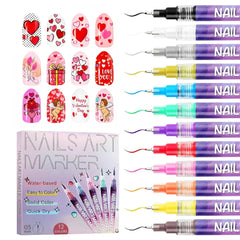 TUONU nail art pens set with 12 colors and precise 0.5mm tips for fine details.