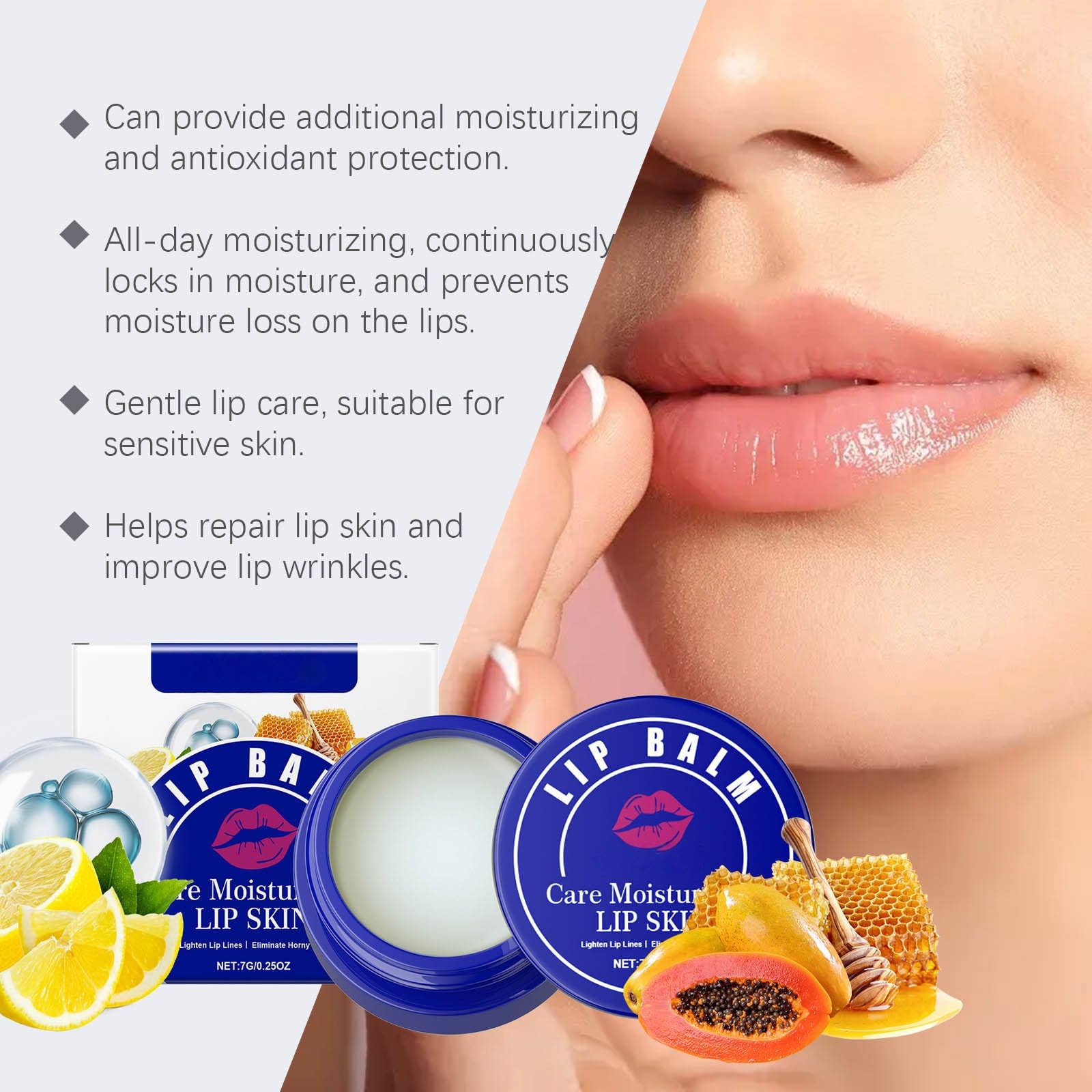 Utilisation quotidienne TUOSHITONG Lip Lightening Balm SPF, soin des lèvres sensibles et sèches.