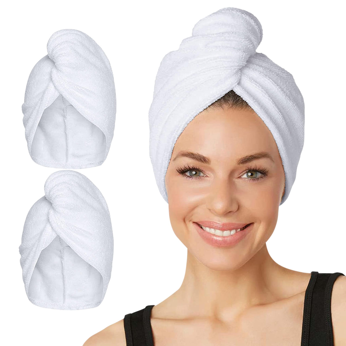 Turbie Twist ensemble deux serviettes cheveux microfibre, idéales pour voyage et routine beauté.