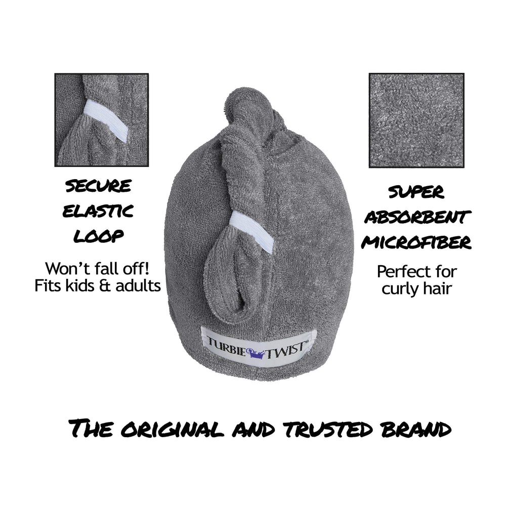 Turbie Twist : ensemble deux serviettes microfibre gris et bleu pour la maison et voyage.