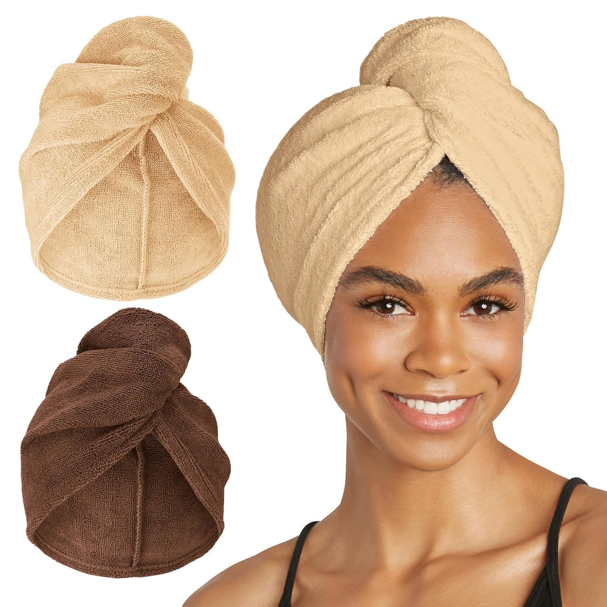 Turbie Twist pack serviettes cheveux microfibre 2-pack pour séchage rapide.