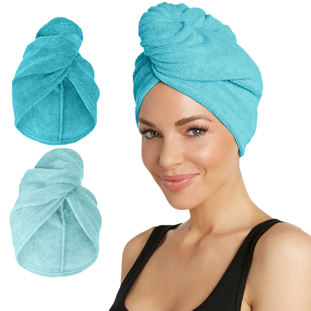 Turbie Twist serviette cheveux microfibre bleu nuit et bleu clair 2-pack: absorption rapide.