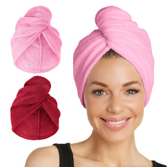 Turbie Twist serviette microfibre rouge profond pour absorption rapide et soin des cheveux.