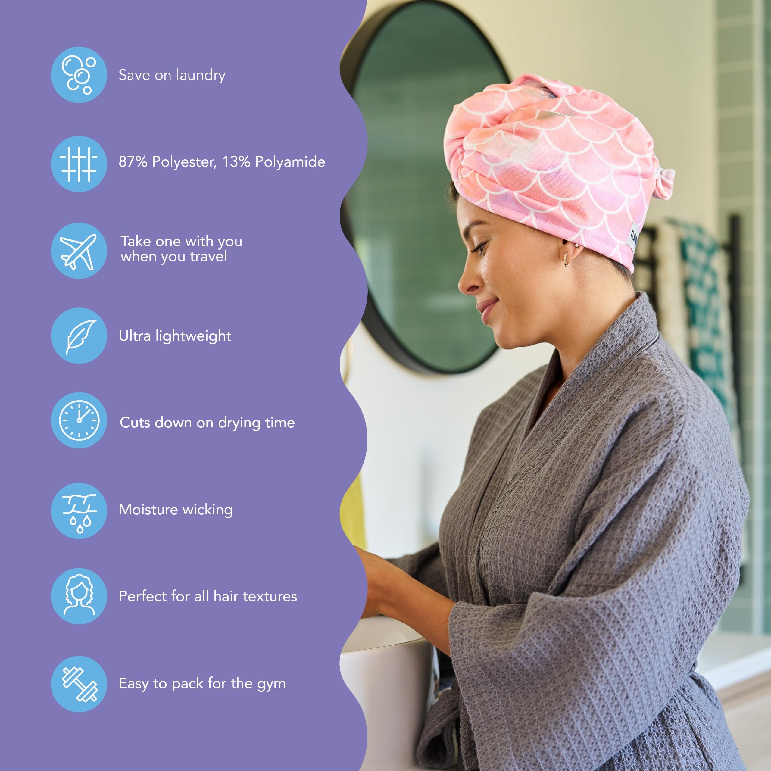 Turbie Twist: serviette microfibre douce pour soin lisse et sans frottement.