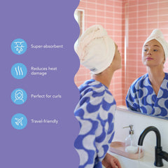 Turbie Twist turban microfibre pour cheveux, douceur et protection.