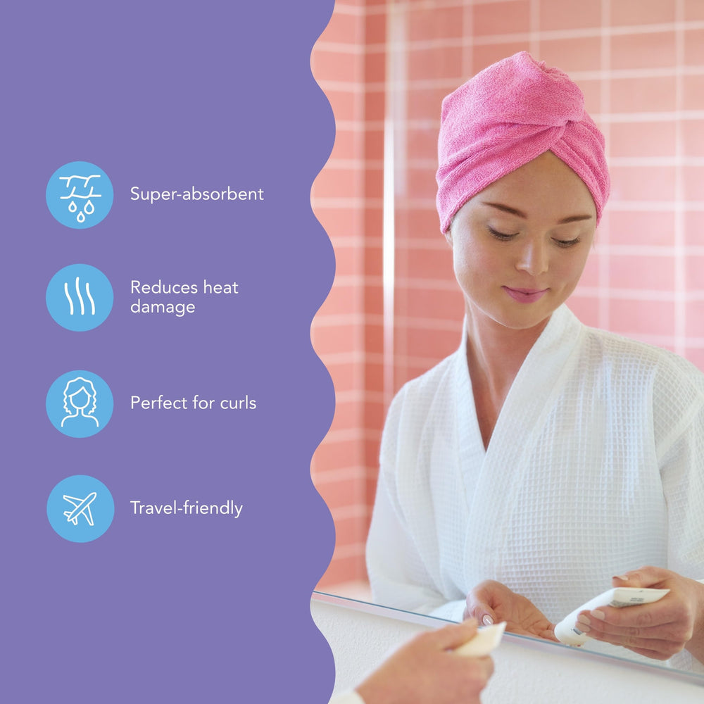 Turbie Twist wrap cheveux microfibre violet profond, confort durable et soin.