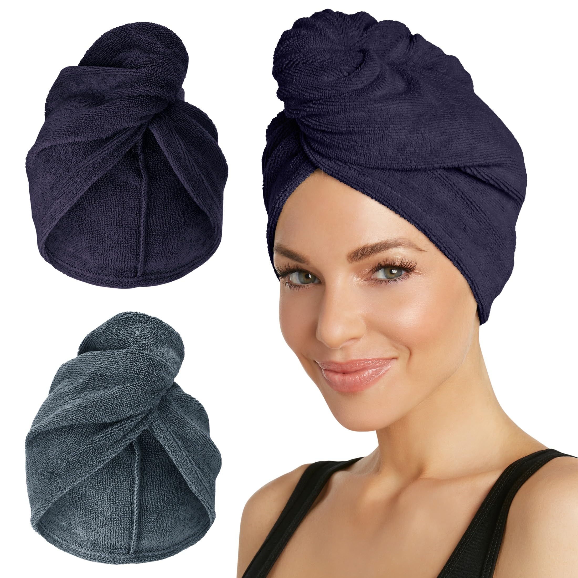 Turbie Twist wrap turban microfibre: séchage rapide et confort après la douche.