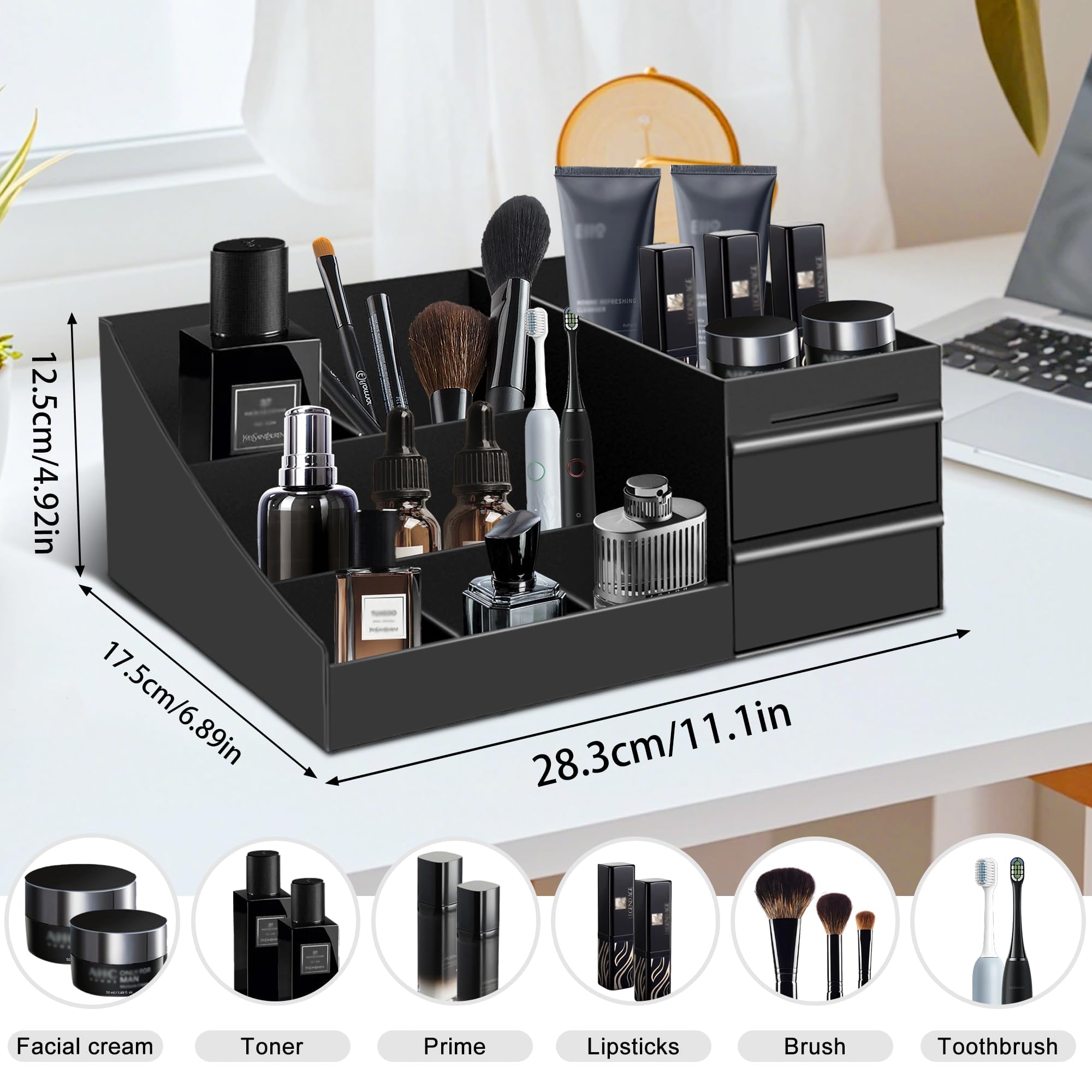 Organisateur Turesmith Vanity avec 7 compartiments pour cosmétiques et parfums.