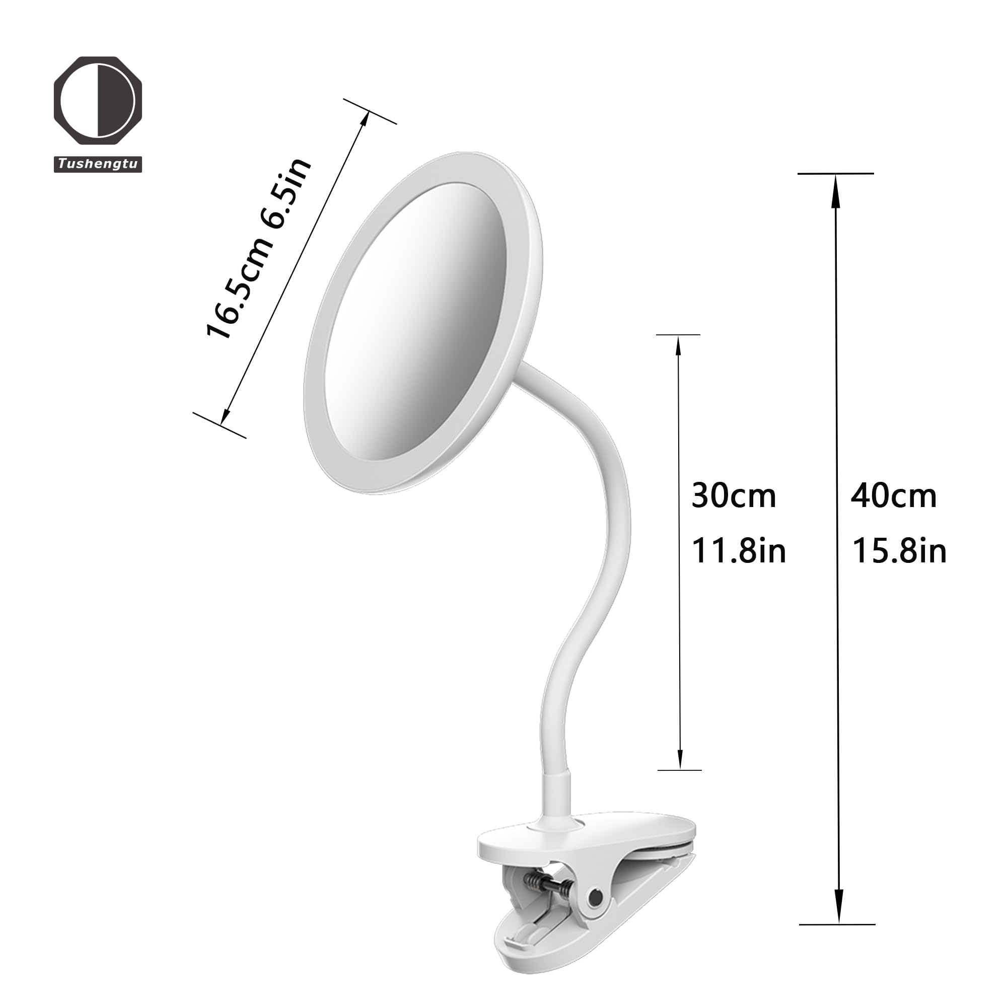 Miroir TUSHENGTU à pince, diamètre 16,5 cm, pour routine maquillage.