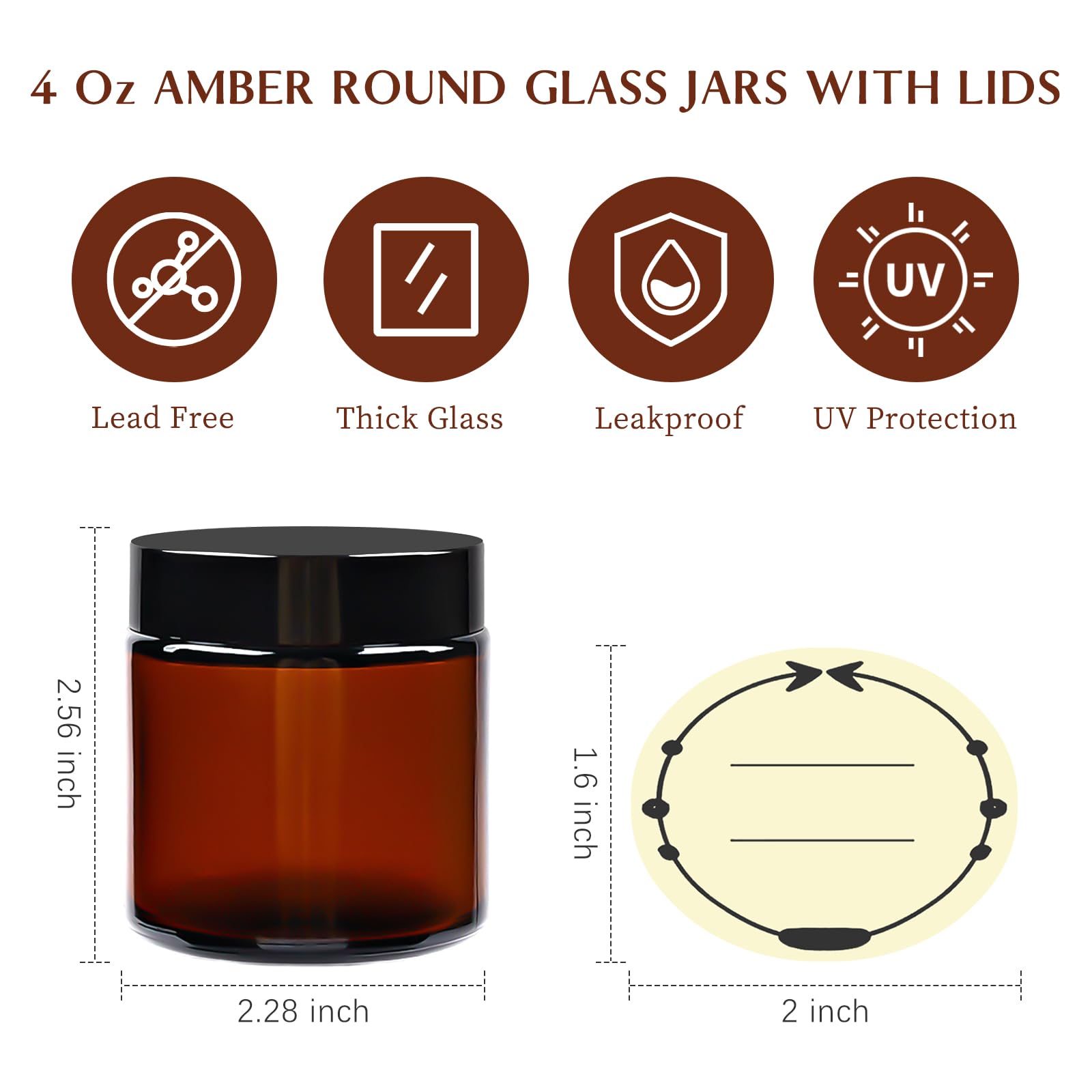 TUZAZO bocal en verre ambré 120 ml avec joint en mousse pour étanchéité fiable