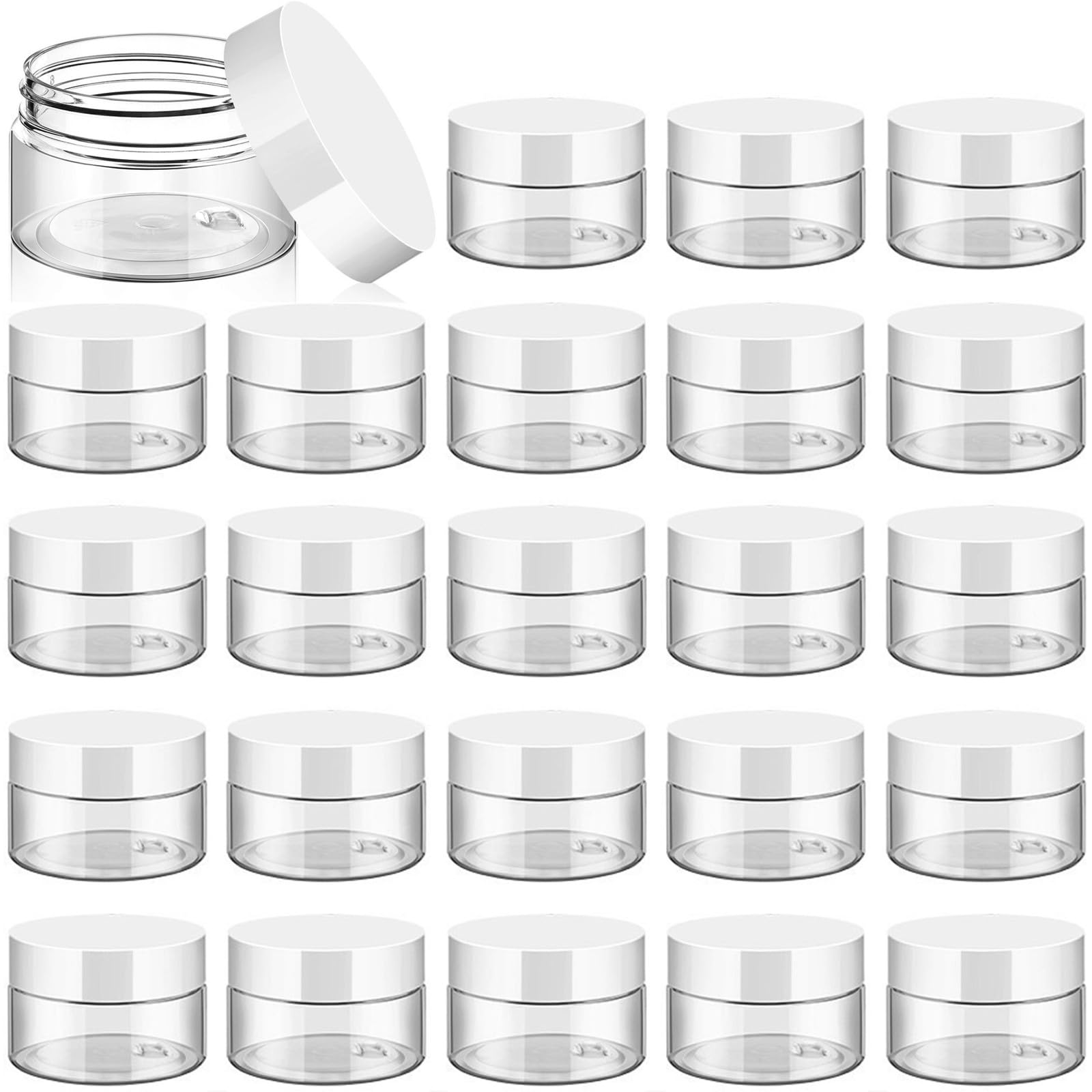 TUZAZO pot plastique clair 1oz avec couvercle blanc, idéal pour échantillons.
