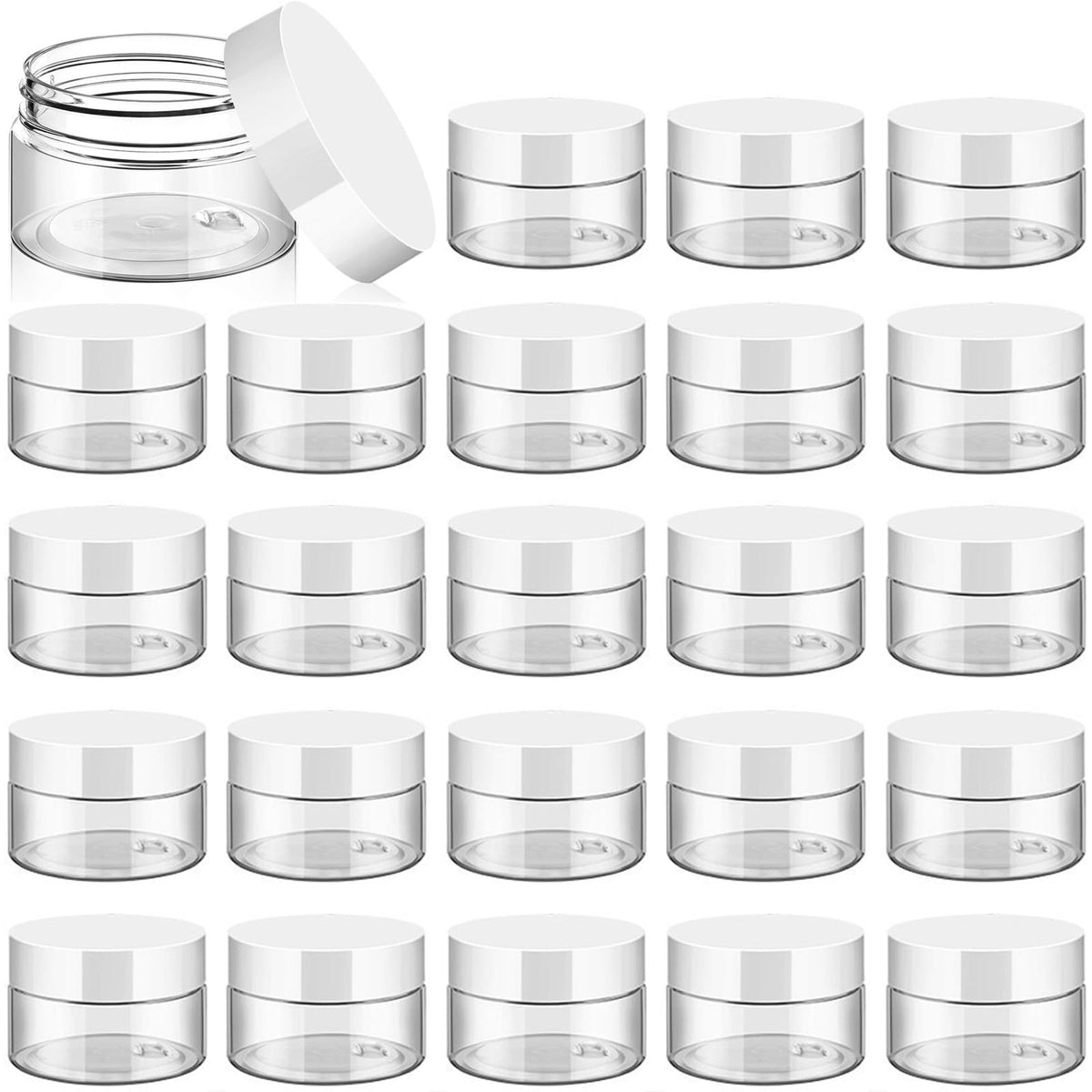 TUZAZO pot plastique clair 1oz avec couvercle blanc, idéal pour échantillons.