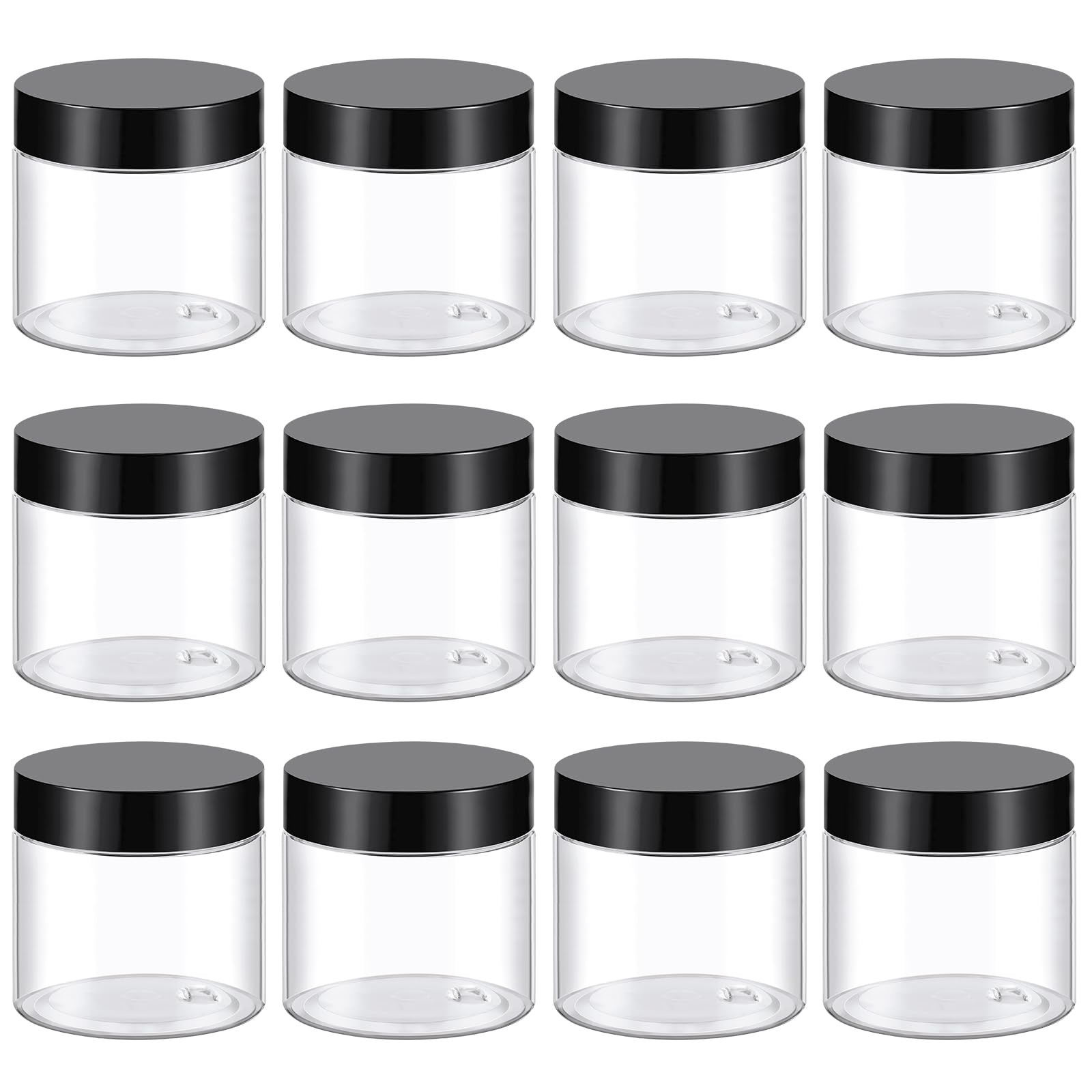 TUZAZO 2oz conteneur transparent avec bouchon noir, idéal pour échantillons et cosmétiques.