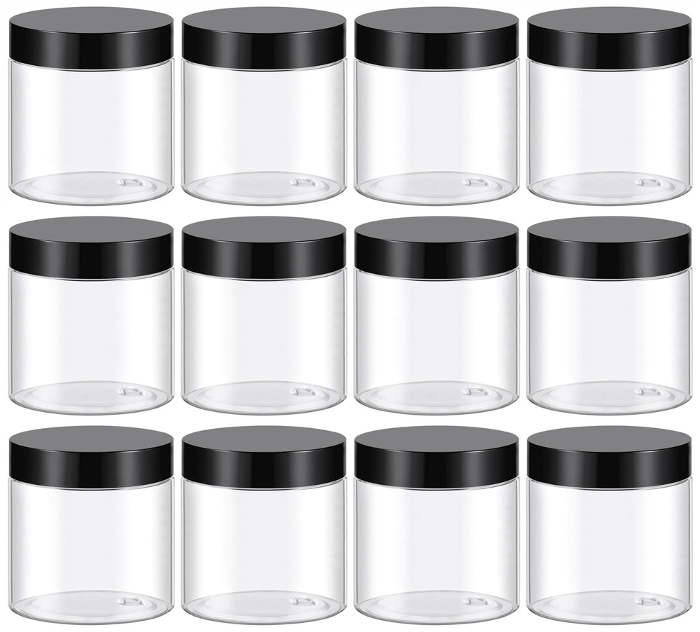 Pot TUZAZO en plastique transparent 4oz avec couvercle noir, idéal pour cosmétiques nomades.