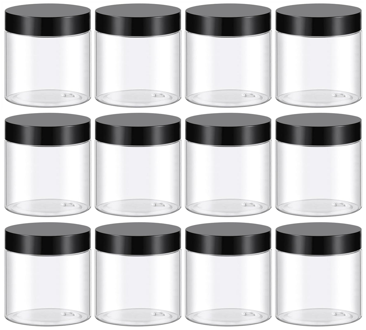 Pot TUZAZO en plastique transparent 4oz avec couvercle noir, idéal pour cosmétiques nomades.