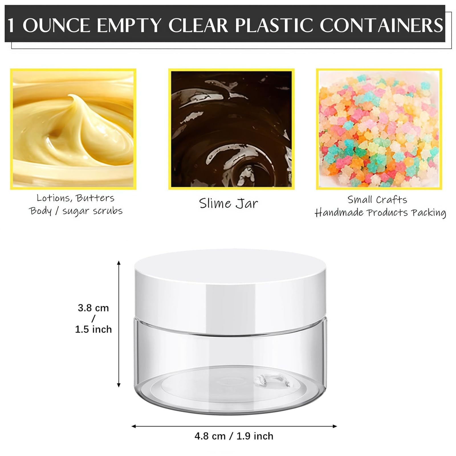 TUZAZO pot plastique sans BPA 1oz clair avec étiquettes incluses.