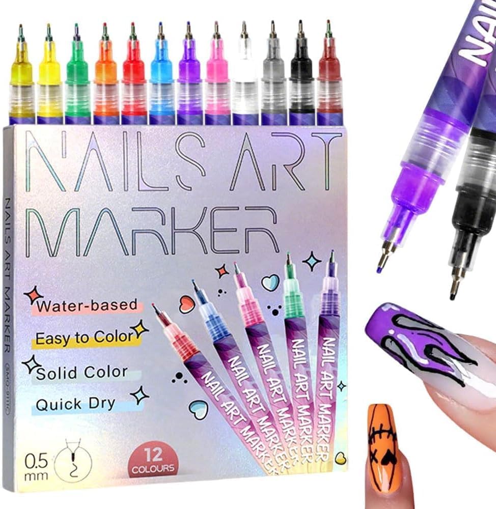 TWBBQ stylo art ongles 12 couleurs – pour des designs nets et précis.