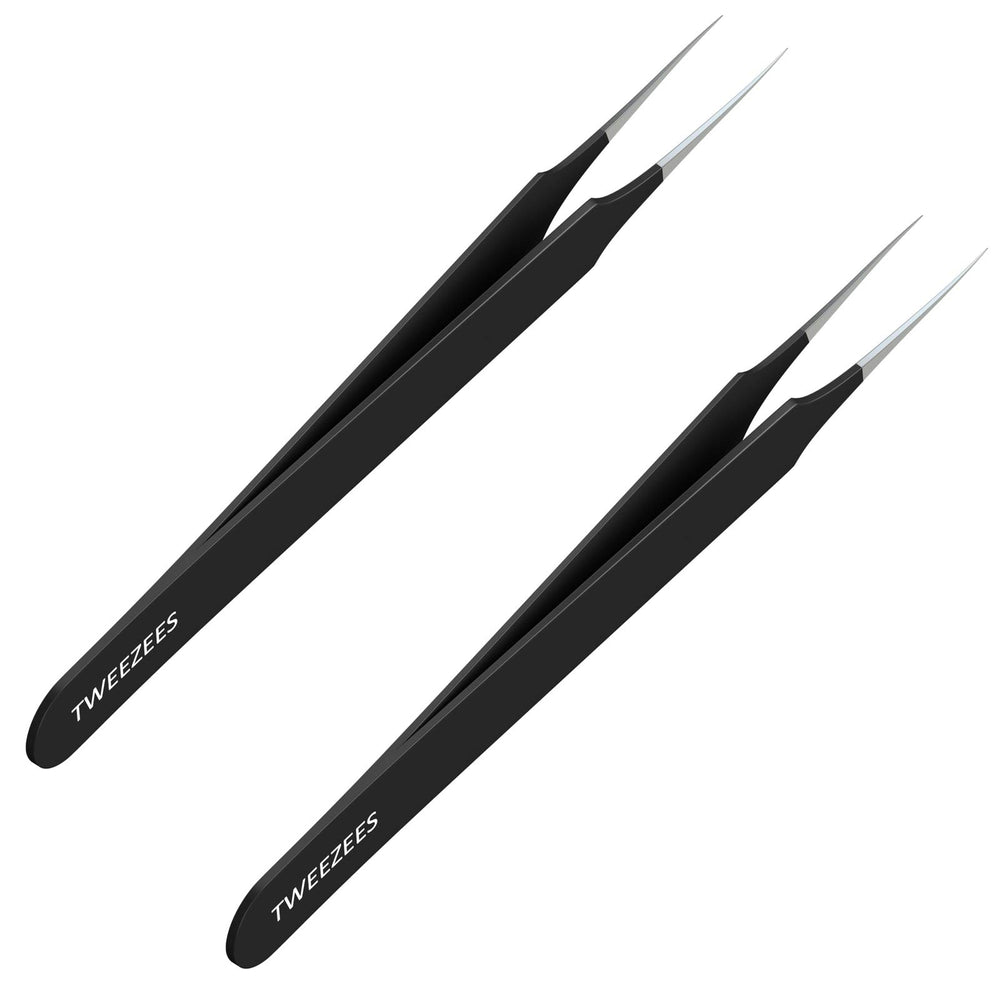 Pinces Tweezees noir, ensemble 2 pièces, précision adaptée aux poils incarnés.