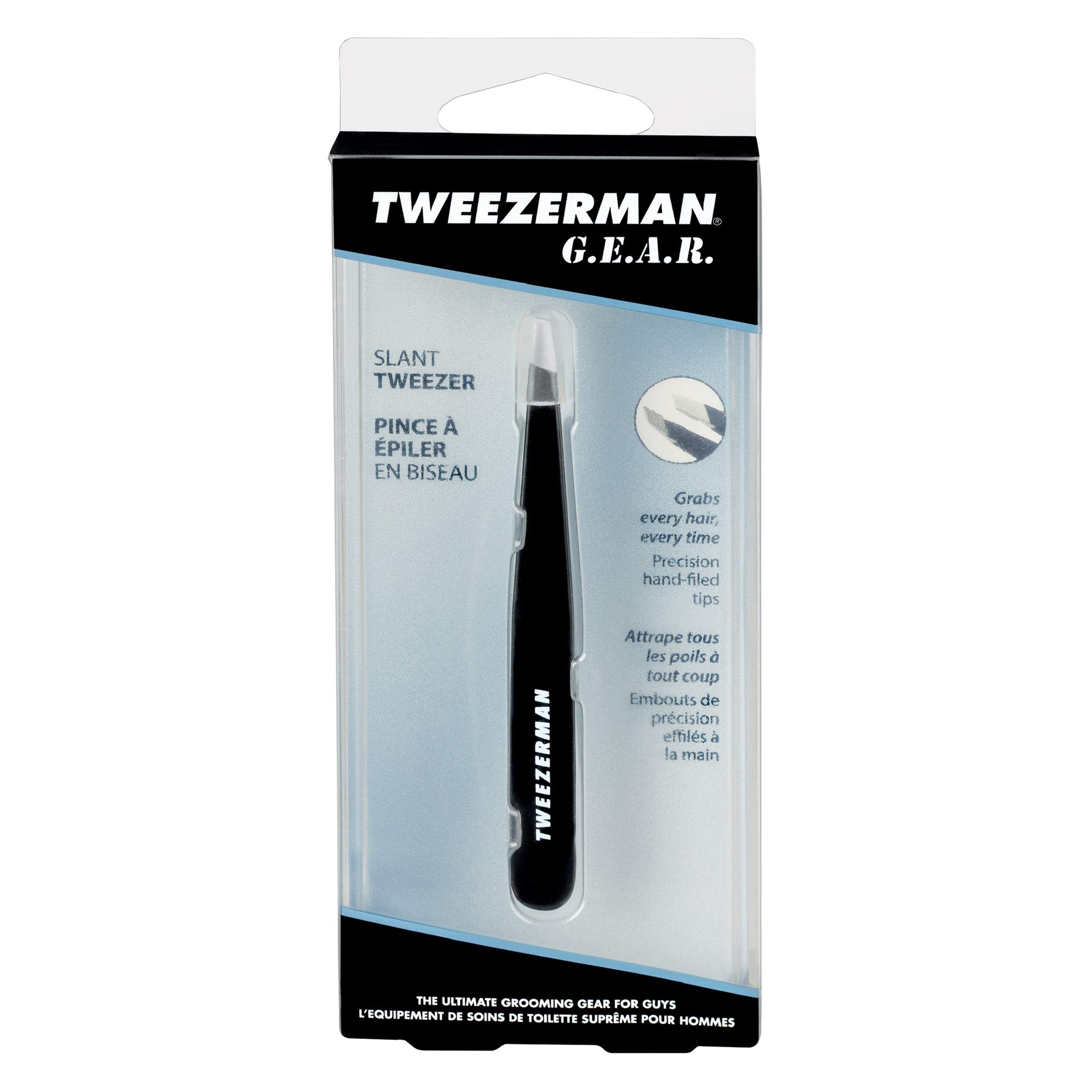 Tweezerman G.E.A.R. Slant Tweezers Midnight, poignée ergonomique pour un contrôle précis