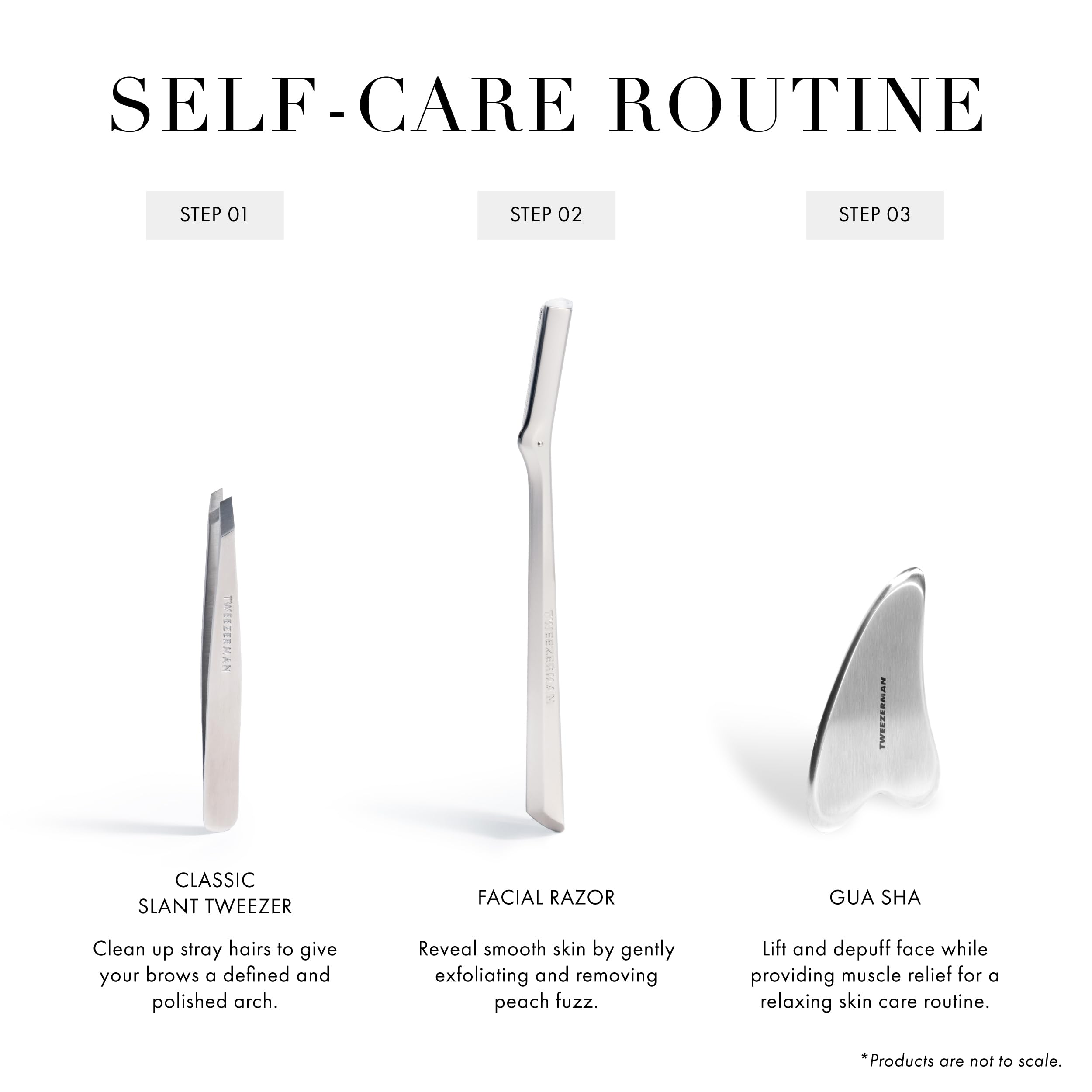 Utilisation quotidienne avec Tweezerman Gua Sha pour défroisser et dynamiser la peau.
