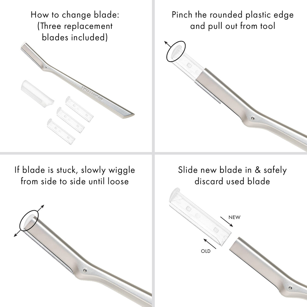 Lames Tweezerman remplacement rasoir visage avec capuchon de sécurité pour stockage.