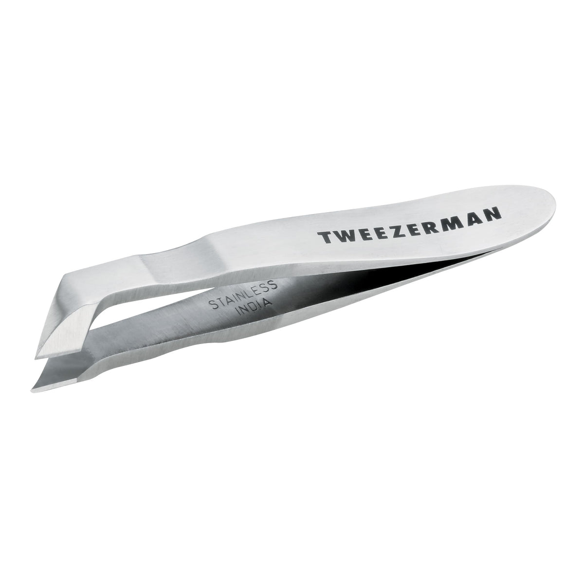 Tweezerman Mini Pince-Cuticules Squeeze argent, angles nets pour des coupes précises.