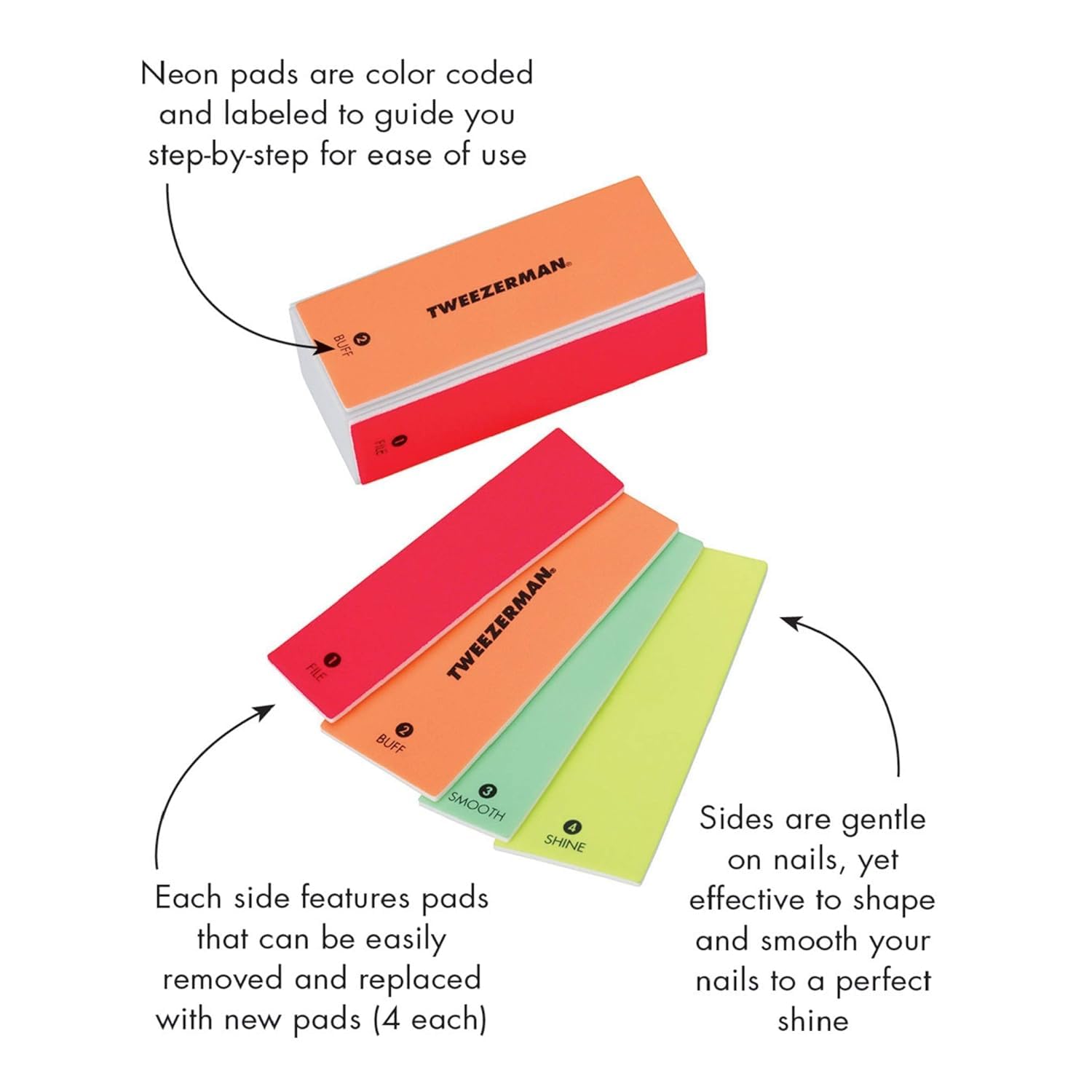 Tweezerman Neon pads orange – remplacement rapide pour une utilisation continue.