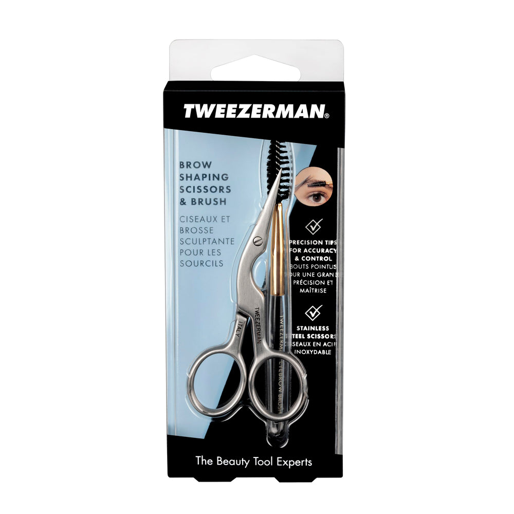 Tweezerman nettoyage facile des ciseaux et de la brosse pour une hygiène rapide.