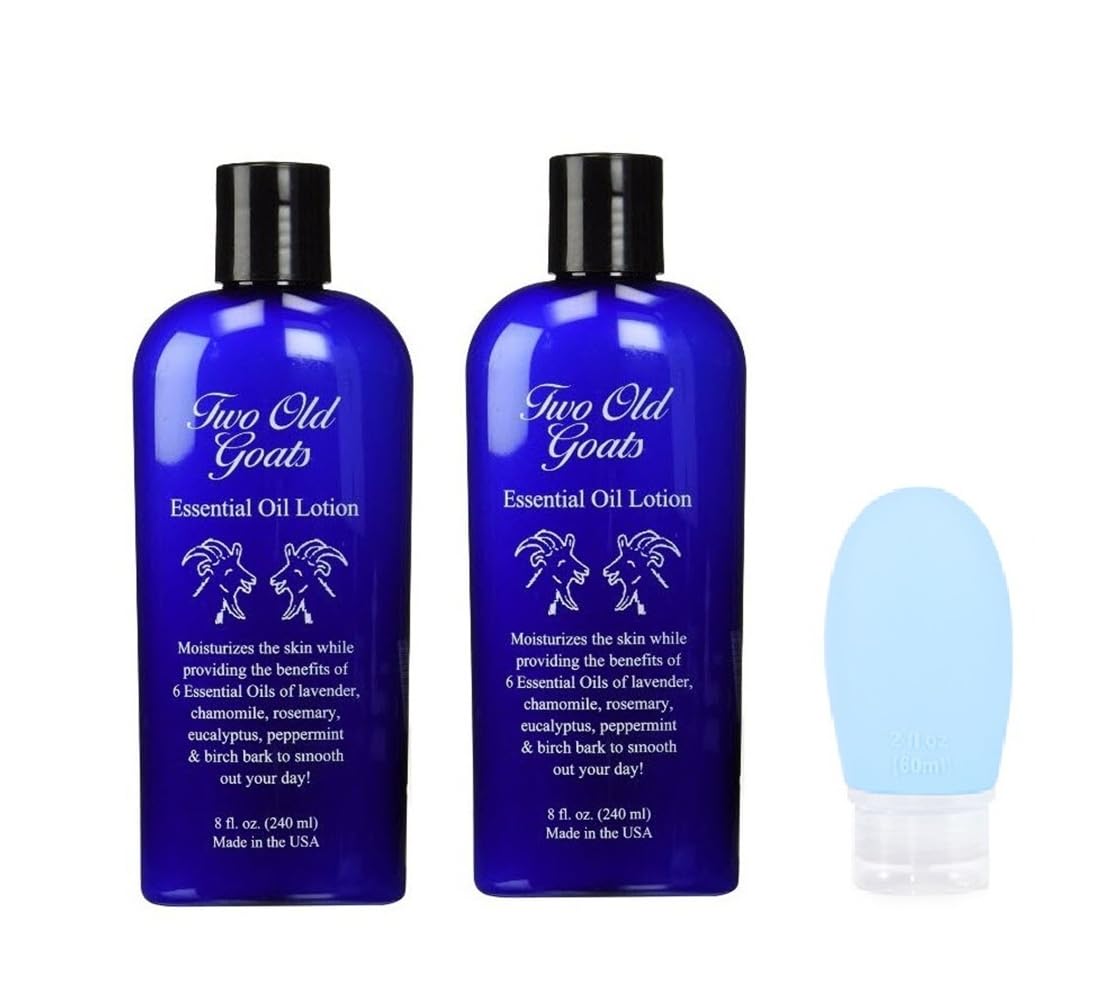 Two Old Goats Lotion avec bouchon verrouillable, bouteille de voyage exclusive pour hydrater la peau.
