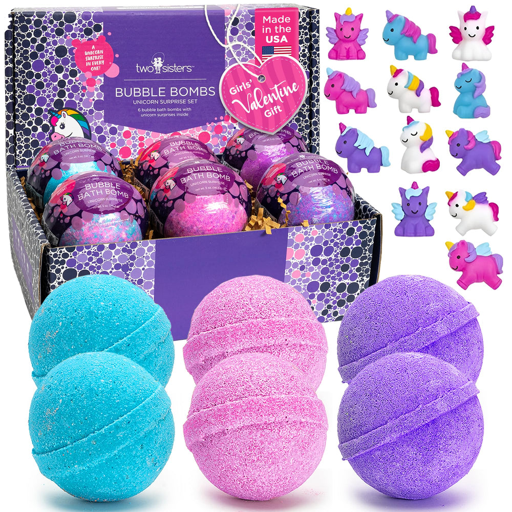 Two Sisters Bombe-bain licorne ensemble 6 avec bulles et surprise incluse.