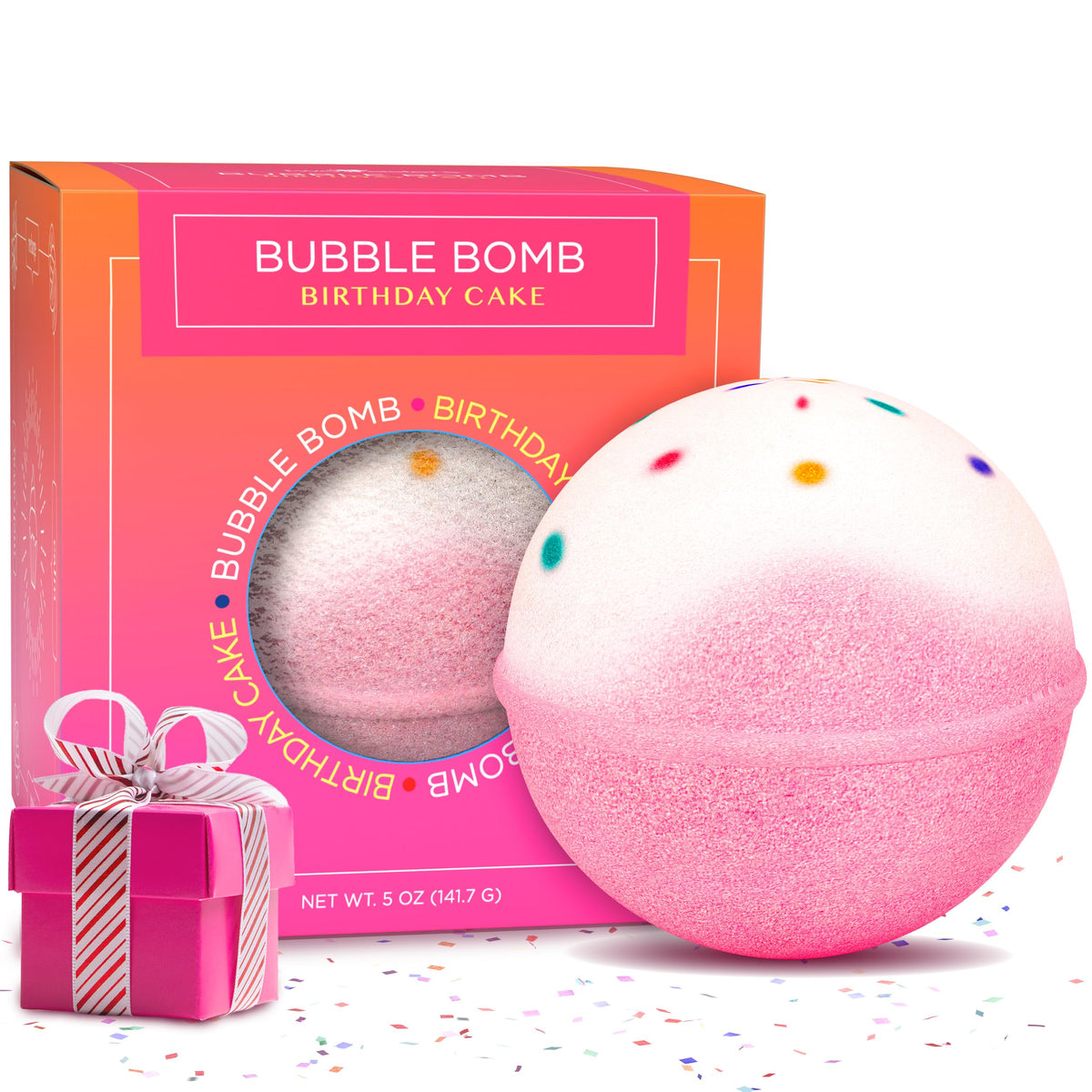 Coffret Two Sisters avec bombes de bain gâteau anniversaire prêt à offrir.