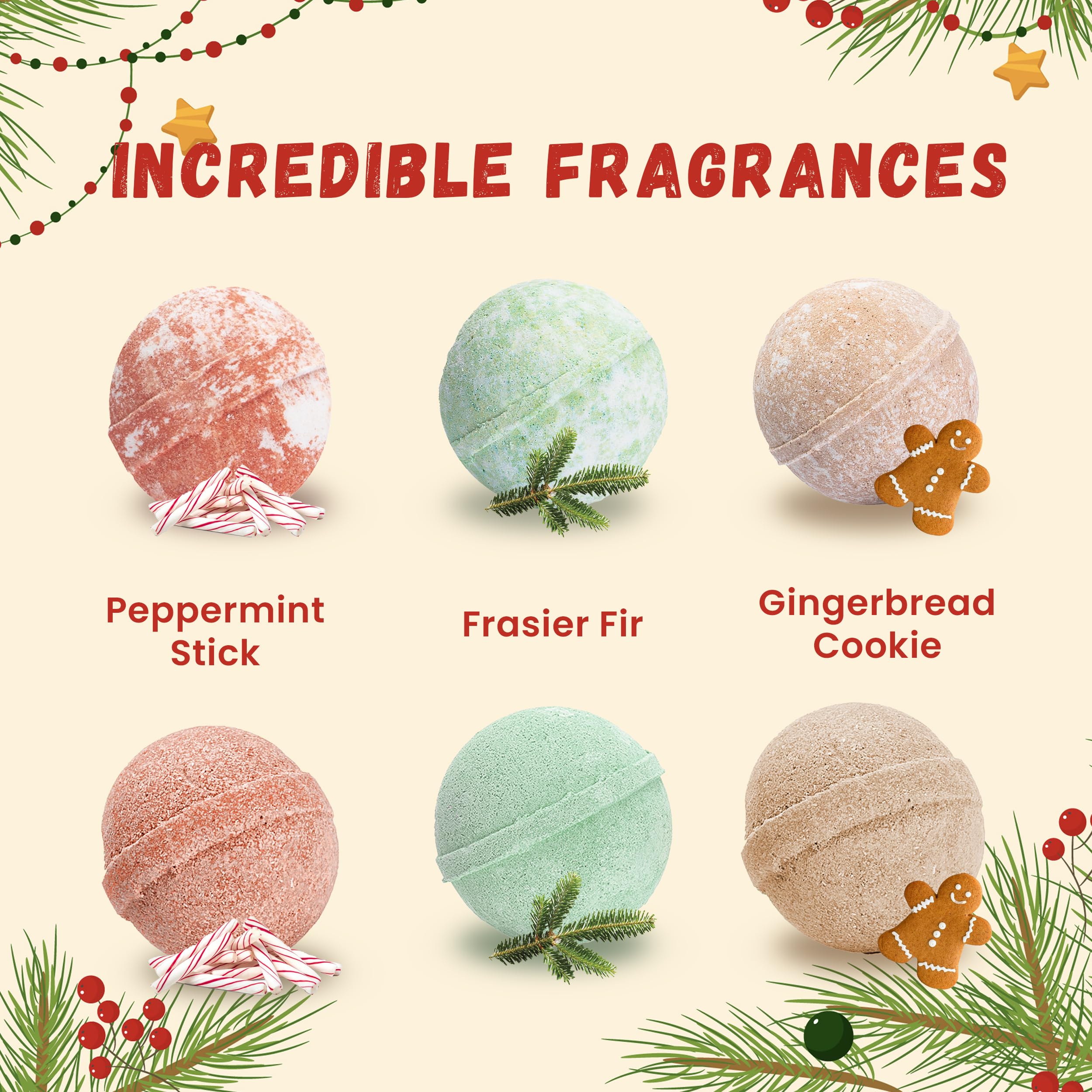 Two Sisters bath bombs reveal festive toys like trees and Santa for holiday play.