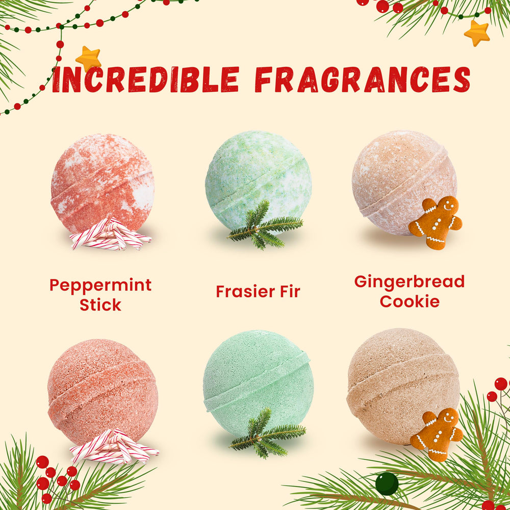 Two Sisters bath bombs reveal festive toys like trees and Santa for holiday play.