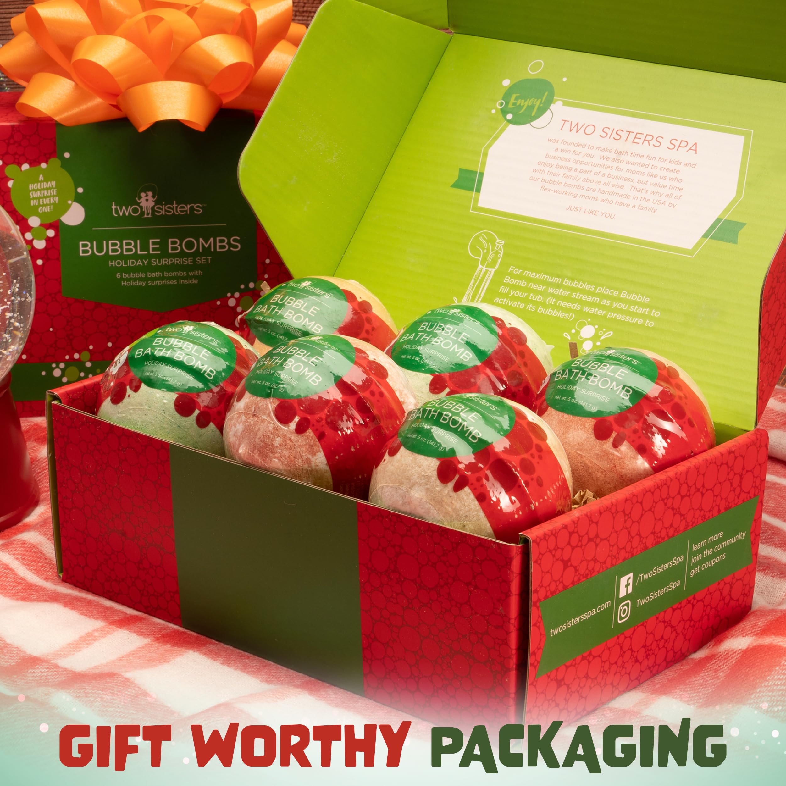 Made in the USA, Two Sisters bath bombs use kid-friendly ingredients.