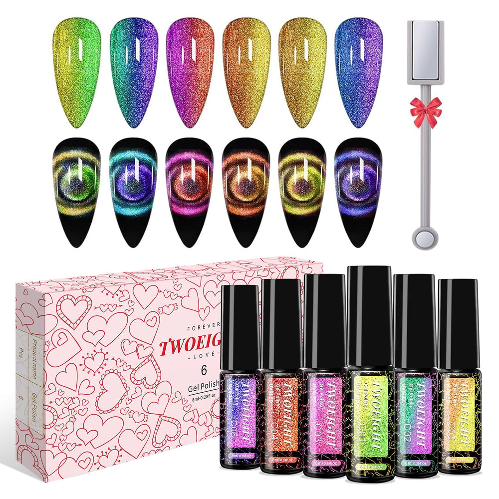 TWOEIGHT œil-de-chat gel kit offre un look brillant et changeant sur vos ongles.
