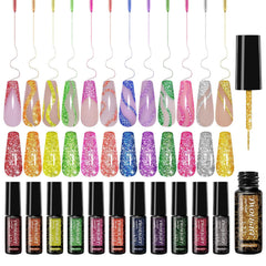 TwoEIGHT vernis liner pailleté réfléchissant, brille sous lumière naturelle pour designs étincelants.