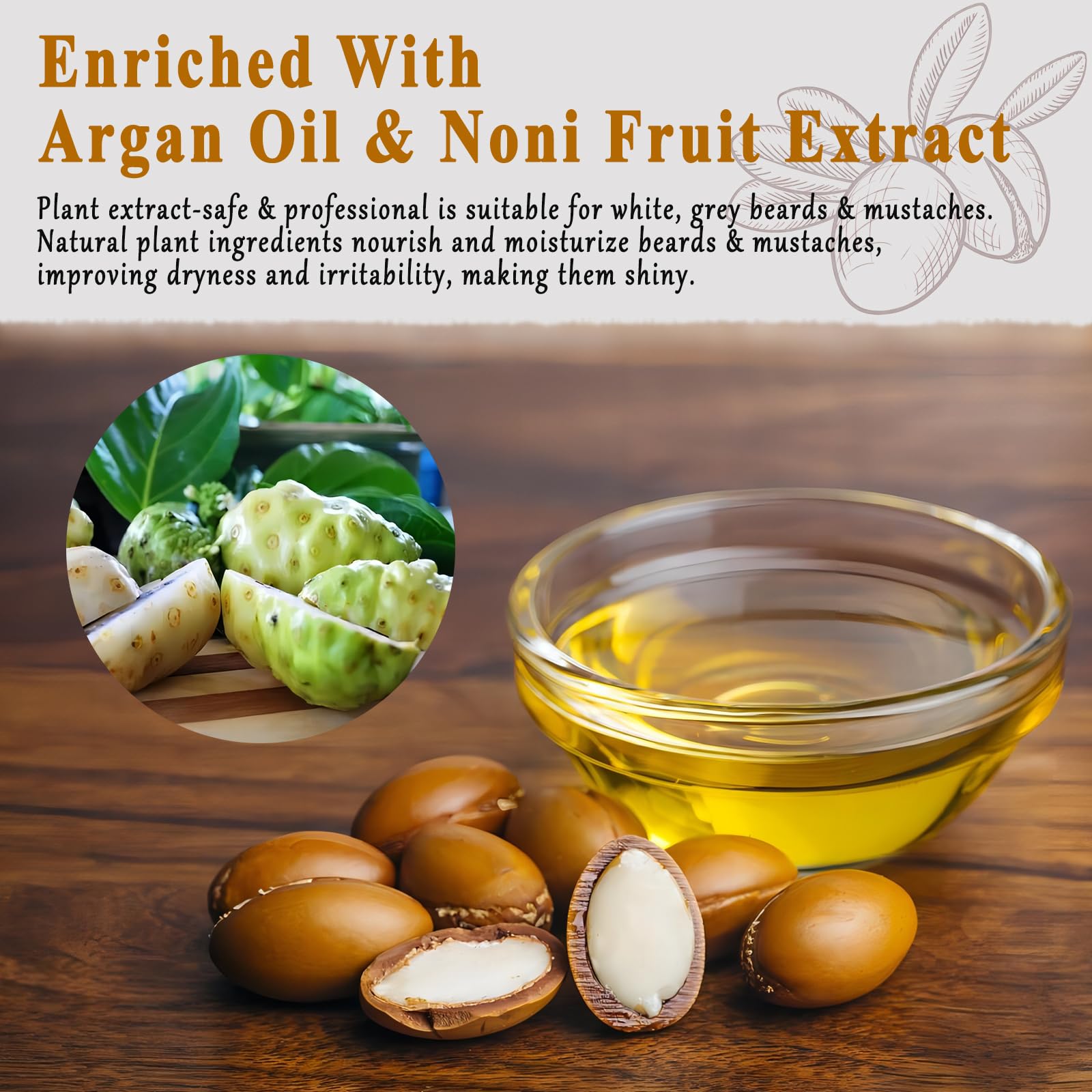 TYAYW extraits argan noni: ingrédients nourrissants pour les poils de barbe