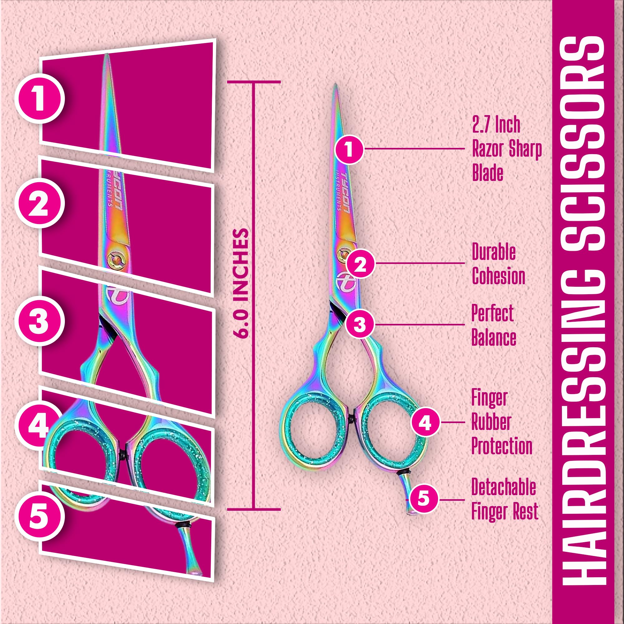 Tycon Instruments ciseaux-cheveux, lame rasoir de 2,7 pouces, pour des coupes nettes et précises.