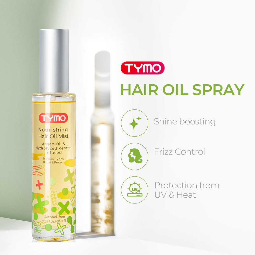 TYMO Argan Hair Oil Spray – geste d’application propre sans traces grasses.