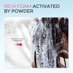TYMO poudre mousse-lavage rapide crée une mousse riche pour cheveux propres en déplacement.