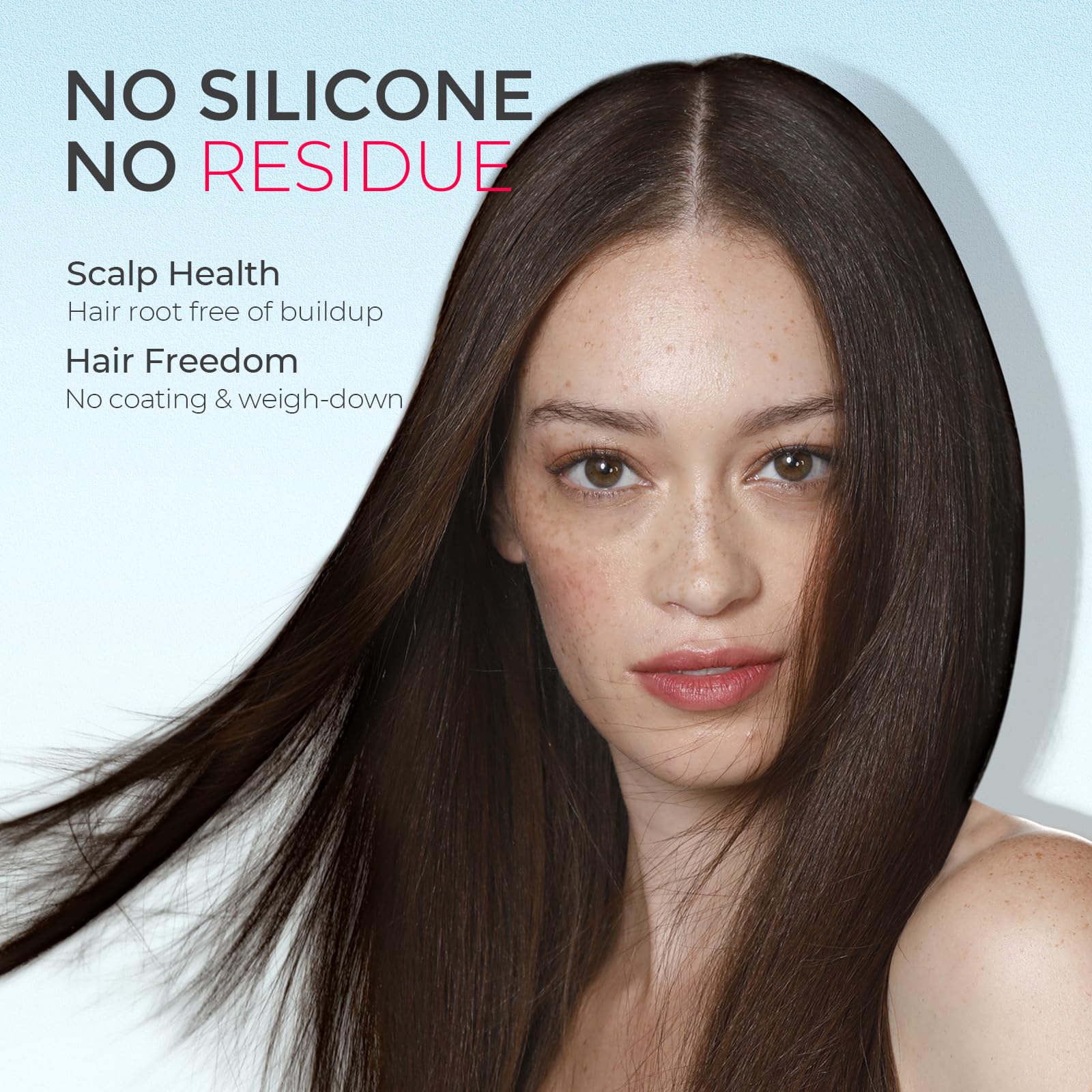 TYMO sans silicone et résidu zéro, rinçage facile pour cheveux plus légers.