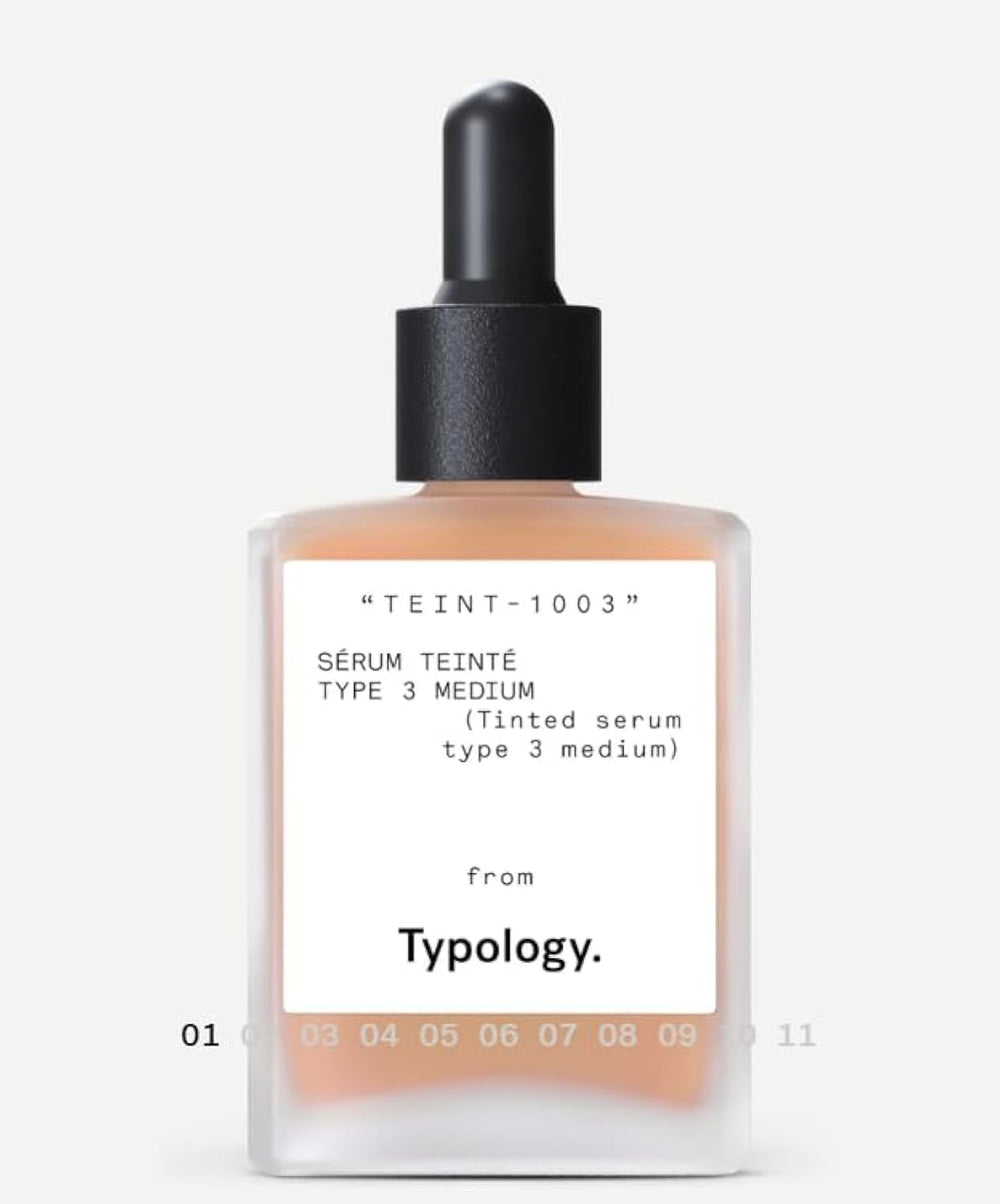 Typology Sérum Teinté : flacon 30 ml pour une couverture légère et éclat quotidien.