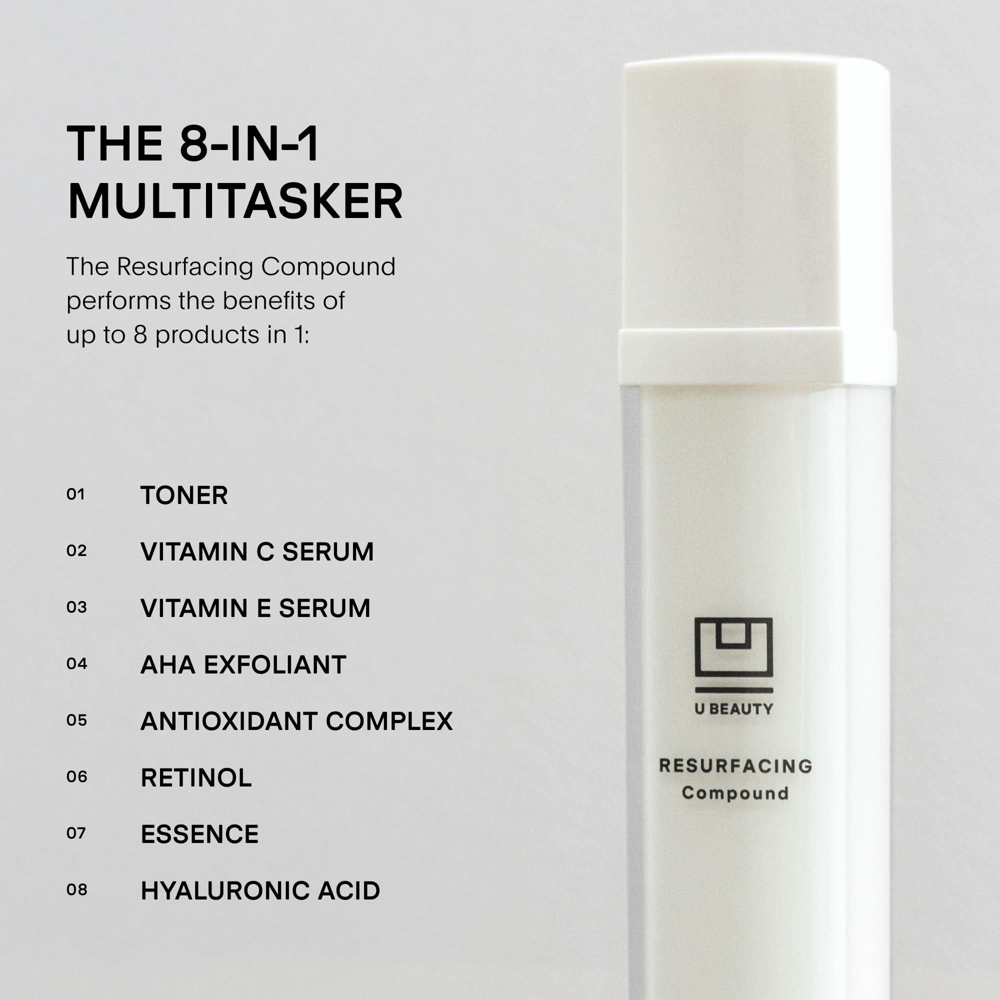Goutte sur peau avec U Beauty Resurfacing Compound Serum révèle une hydratation légère.