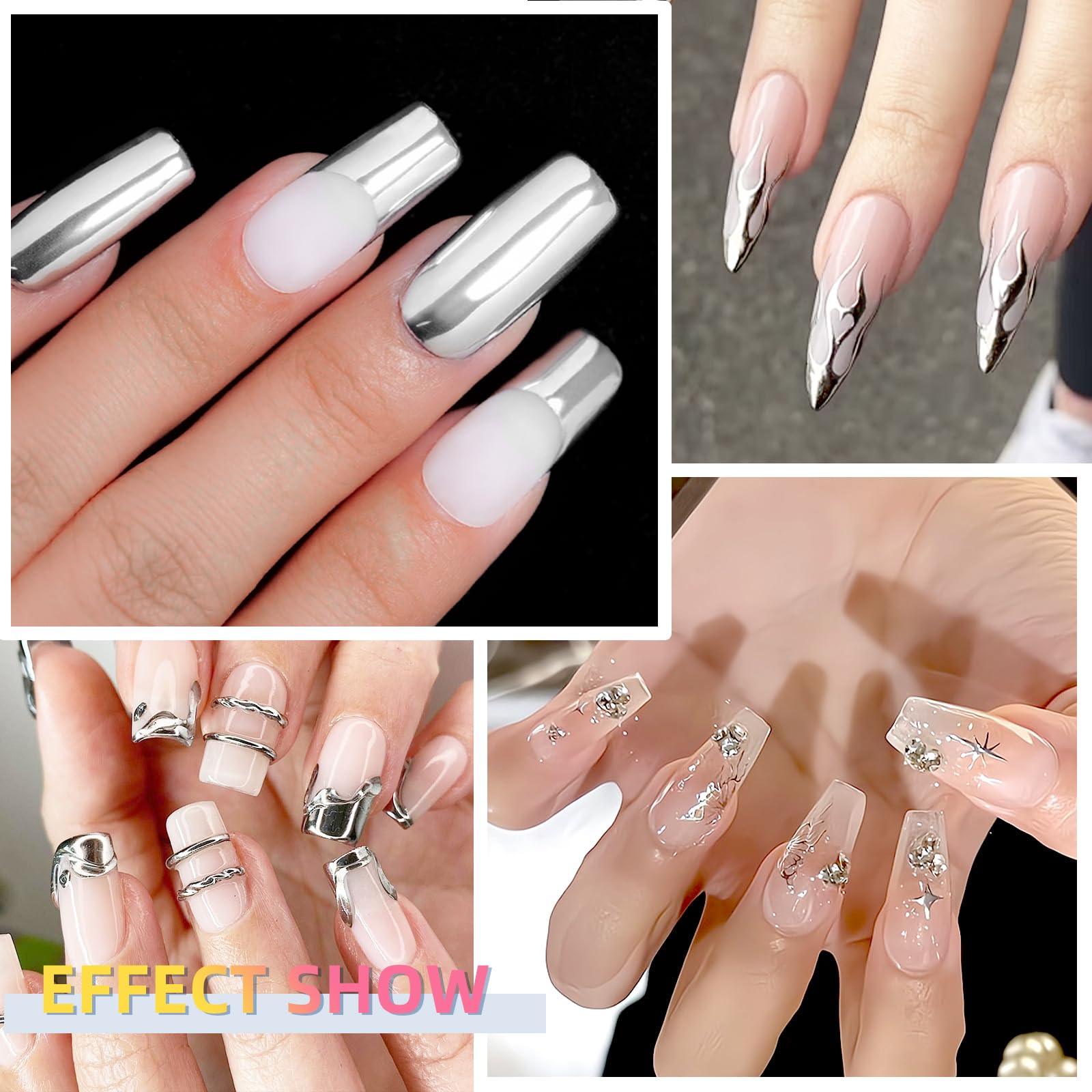 U-Shinein dessin-metallique-ongle-brillant, details nets et reflets lumineux.