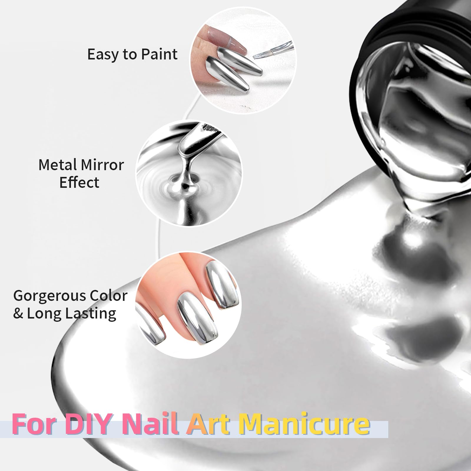 U-Shinein echantillon-vernis-miroir-ongle, demonstration claire de l'effet miroir.